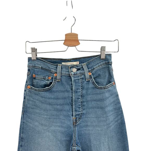 Levi's Ribcage Straight Jeans Full-Length Denim Medium Wash Blue Size 26 - Picture 3 of 15